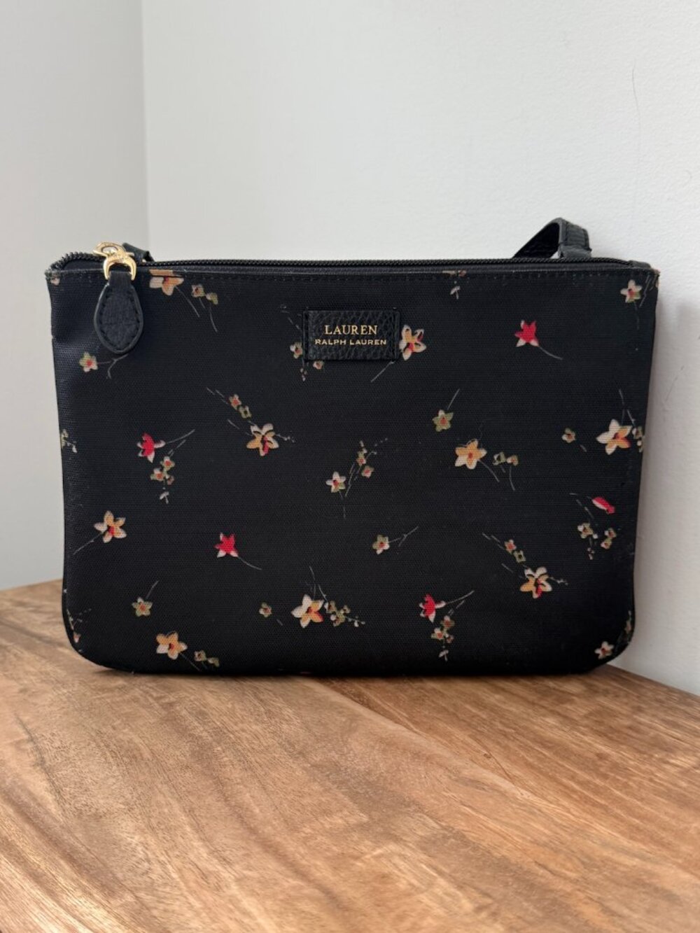 LAUREN RALPH LAUREN Chadwick Double Zip Nylon Crossbody Bag - Black Floral